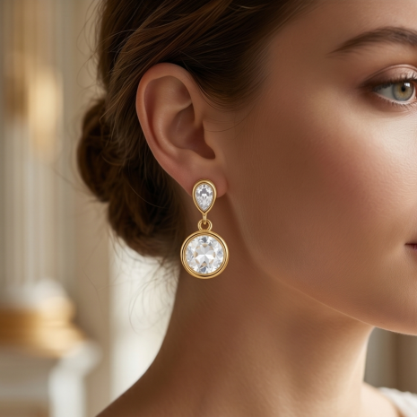 Golden Pear and Round Drop Earrings