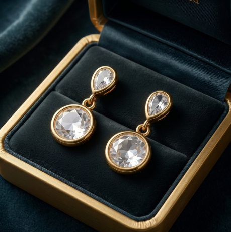 Golden Pear and Round Drop Earrings