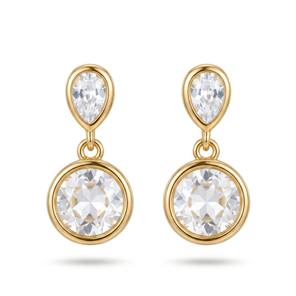 Golden Pear and Round Drop Earrings