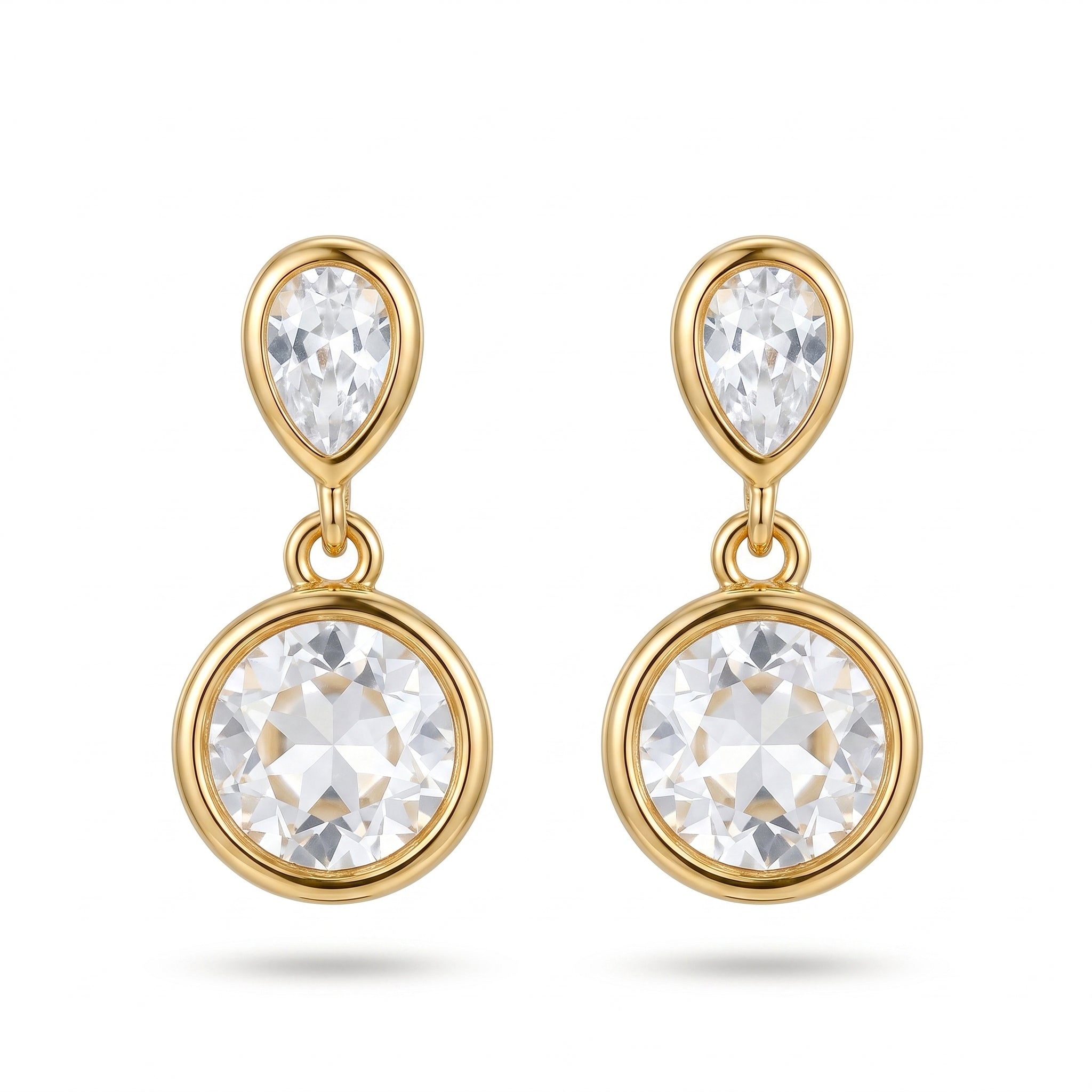 Golden Pear and Round Drop Earrings