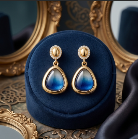 Gradient Blue Teardrop Gold Earrings