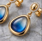 Gradient Blue Teardrop Gold Earrings