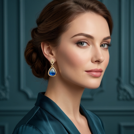 Gradient Blue Teardrop Gold Earrings