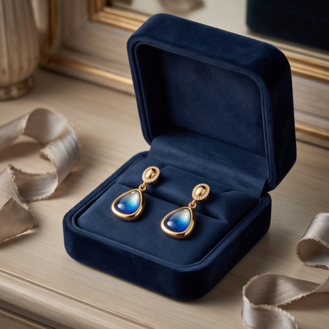 Gradient Blue Teardrop Gold Earrings