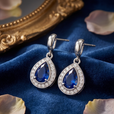 Midnight Sapphire Pear Drop Earrings