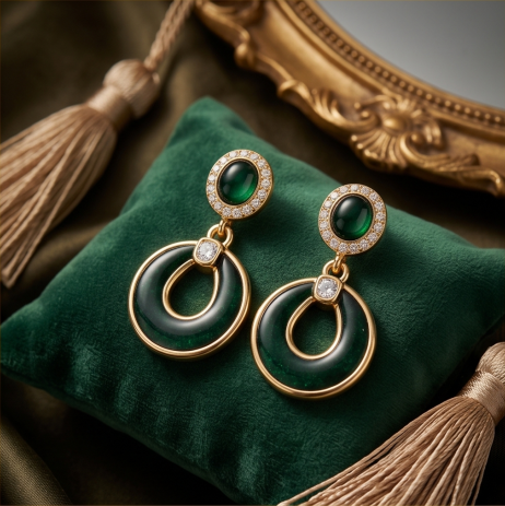 Emerald Enamel Open Circle Drop Earrings