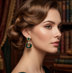 Emerald Enamel Open Circle Drop Earrings