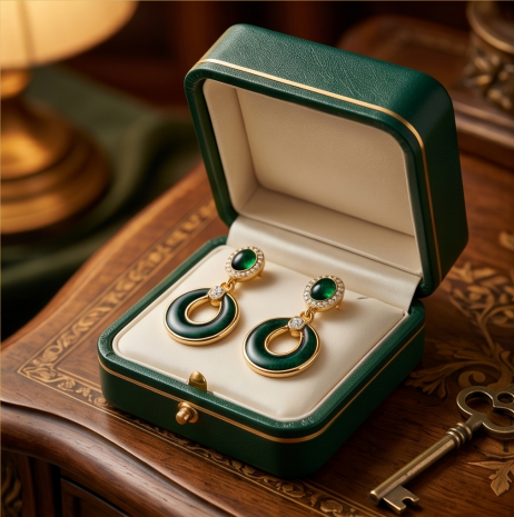 Emerald Enamel Open Circle Drop Earrings