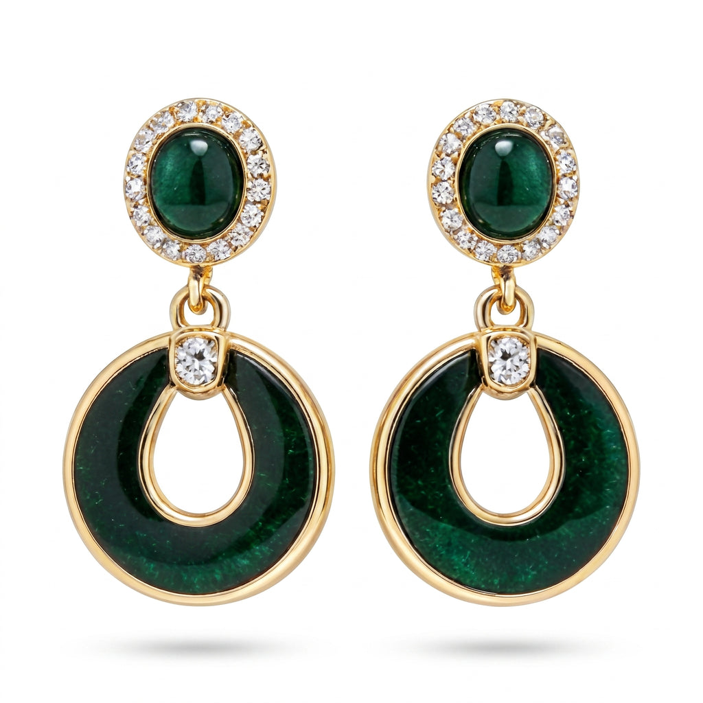 Emerald Enamel Open Circle Drop Earrings