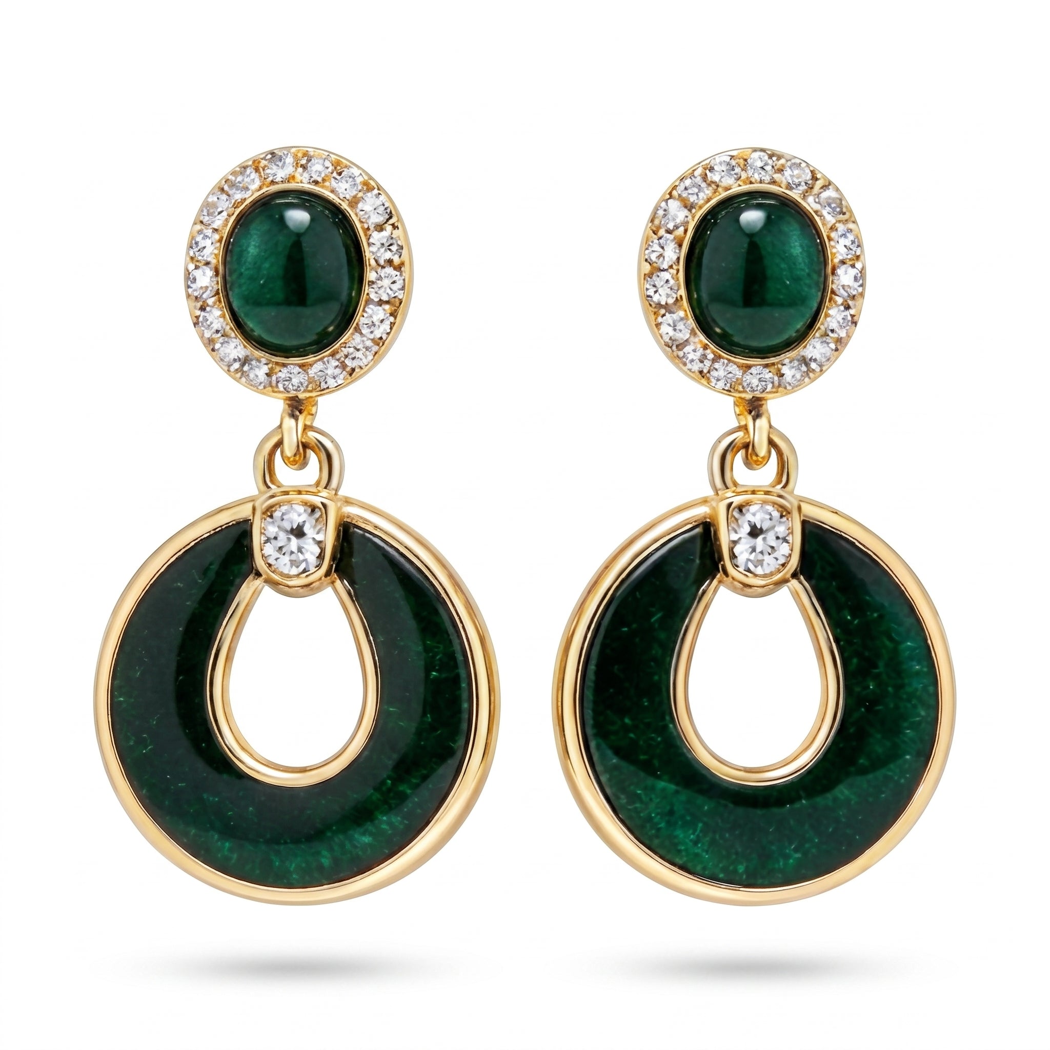 Emerald Enamel Open Circle Drop Earrings