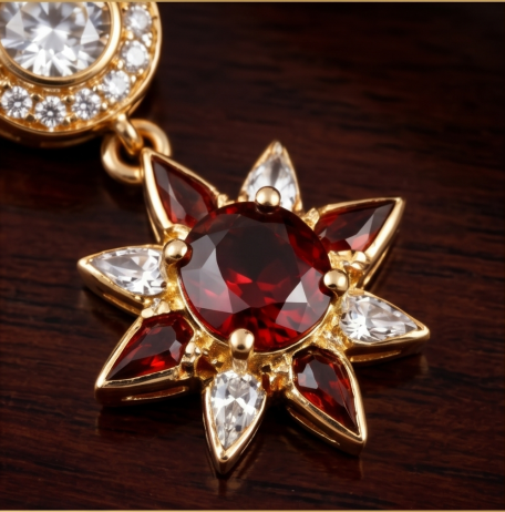 Garnet and Crystal Starburst Drop Earrings
