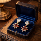 Garnet and Crystal Starburst Drop Earrings