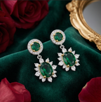 Emerald Halo Starburst Drop Earrings