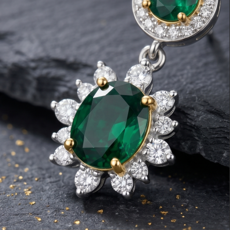 Emerald Halo Starburst Drop Earrings