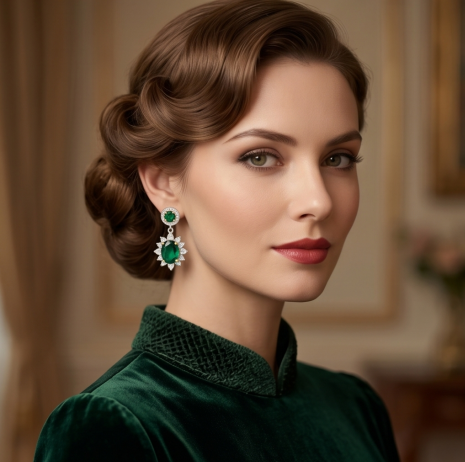 Emerald Halo Starburst Drop Earrings