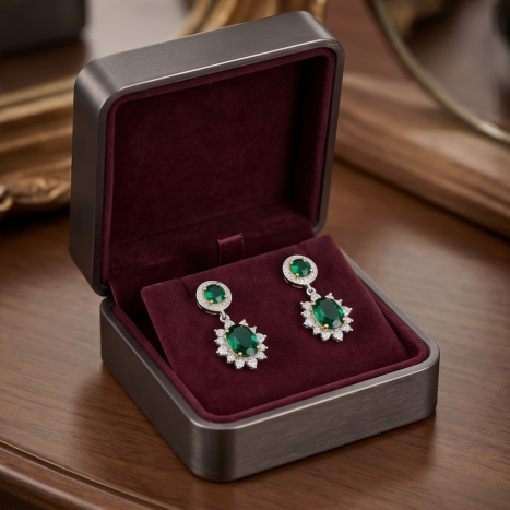 Emerald Halo Starburst Drop Earrings