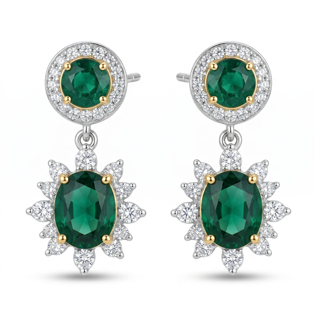 Emerald Halo Starburst Drop Earrings
