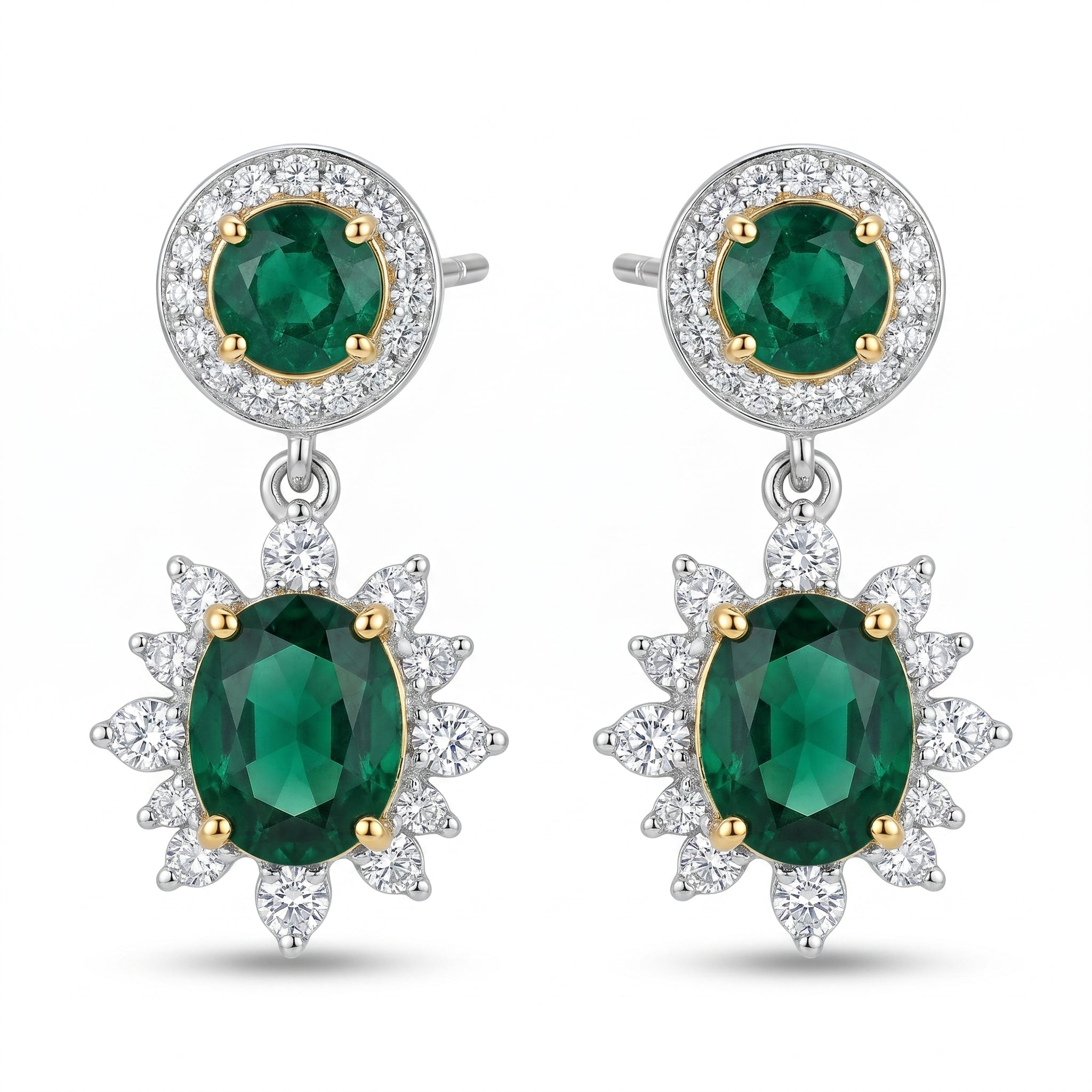 Emerald Halo Starburst Drop Earrings