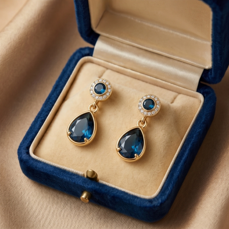 Midnight Blue Teardrop Halo Earrings