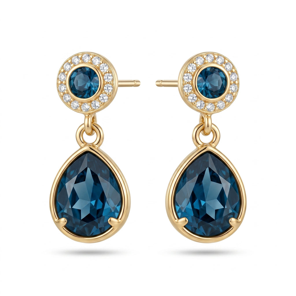 Midnight Blue Teardrop Halo Earrings