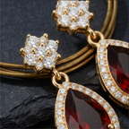 Garnet Teardrop Floral Halo Earrings