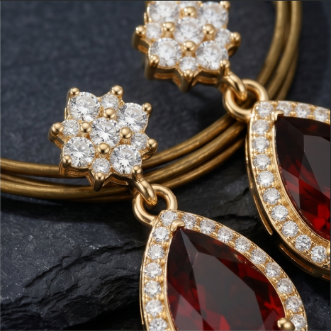 Garnet Teardrop Floral Halo Earrings