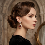 Garnet Teardrop Floral Halo Earrings