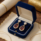 Garnet Teardrop Floral Halo Earrings