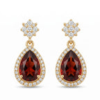 Garnet Teardrop Floral Halo Earrings