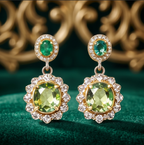 Emerald and Peridot Halo Drop Earrings
