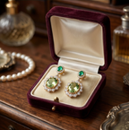 Emerald and Peridot Halo Drop Earrings