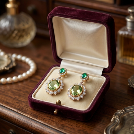 Emerald and Peridot Halo Drop Earrings