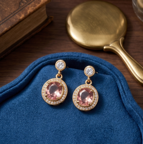 Rose Quartz Halo Drop Earrings