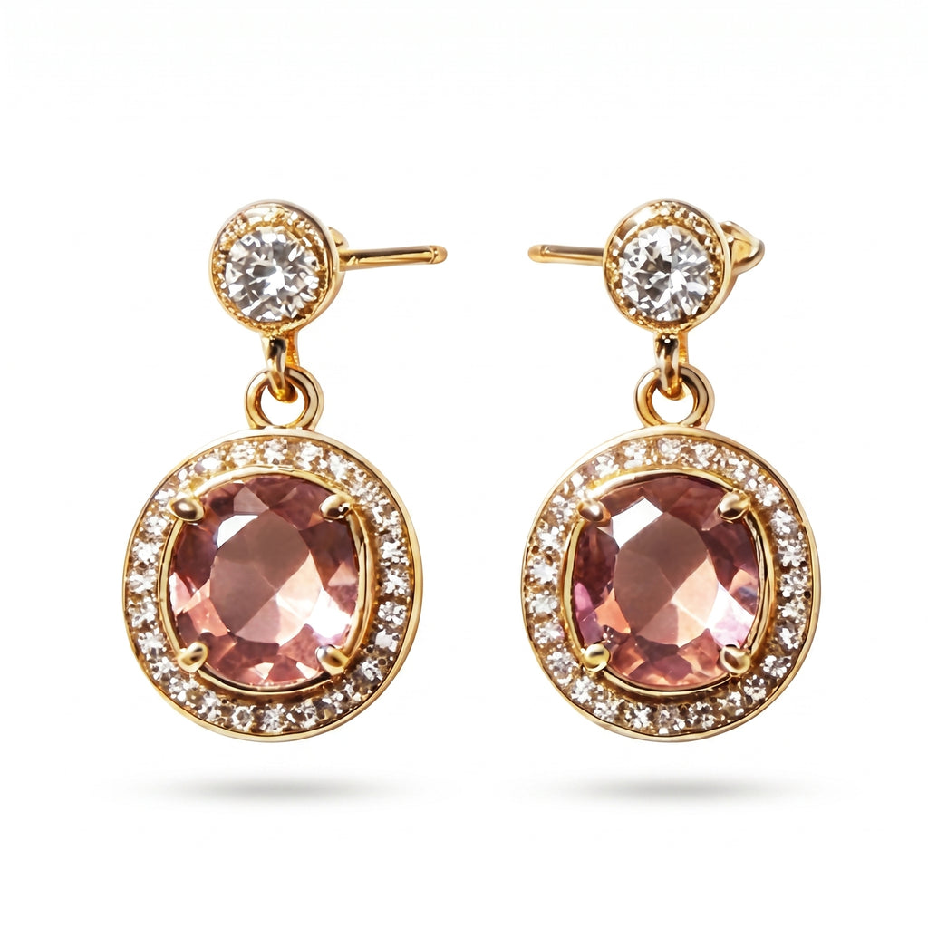 Rose Quartz Halo Drop Earrings