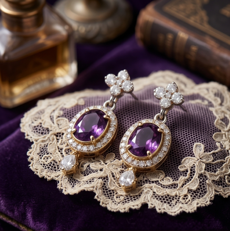 Amethyst and Crystal Floral Drop Earrings