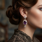 Amethyst and Crystal Floral Drop Earrings