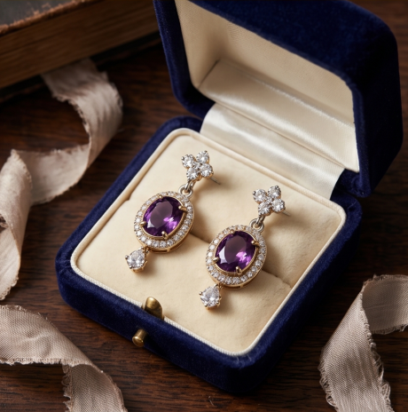 Amethyst and Crystal Floral Drop Earrings