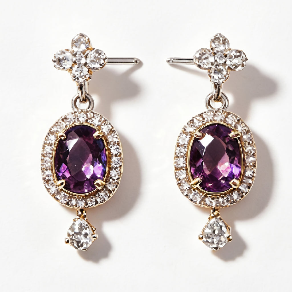Amethyst and Crystal Floral Drop Earrings