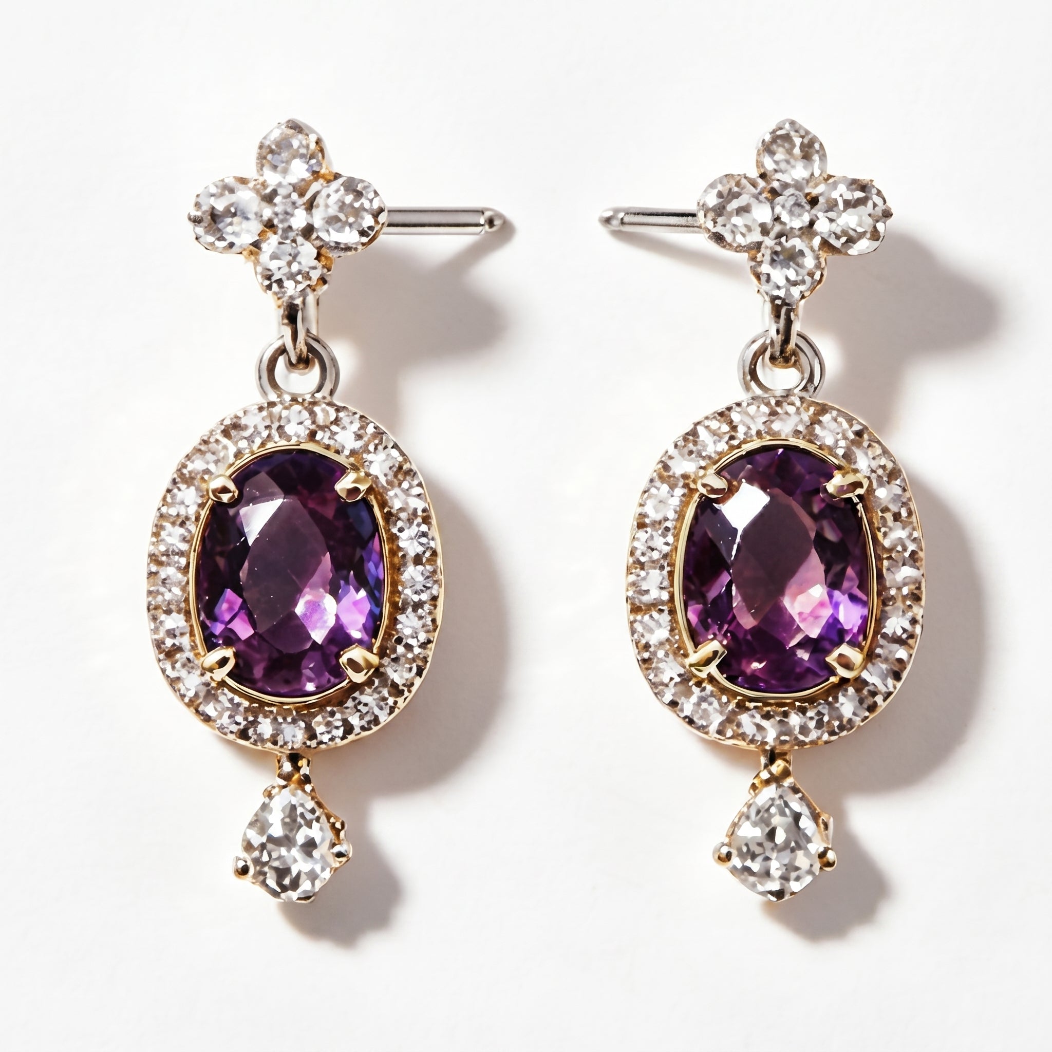 Amethyst and Crystal Floral Drop Earrings