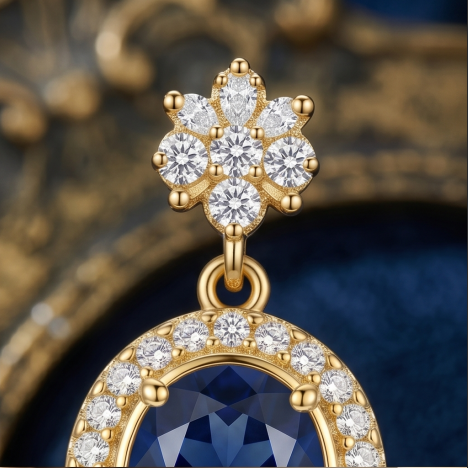 Sapphire Oval Halo Floral Earrings