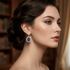 Sapphire Oval Halo Floral Earrings