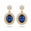 Sapphire Oval Halo Floral Earrings