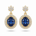 Sapphire Oval Halo Floral Earrings