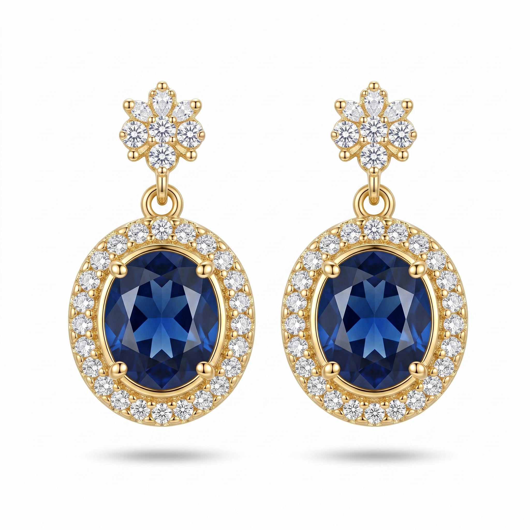 Sapphire Oval Halo Floral Earrings