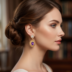 Asymmetrical Gemstone and Rope Texture Drop Earrings