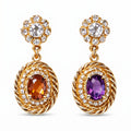 Asymmetrical Gemstone and Rope Texture Drop Earrings