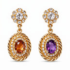 Asymmetrical Gemstone and Rope Texture Drop Earrings
